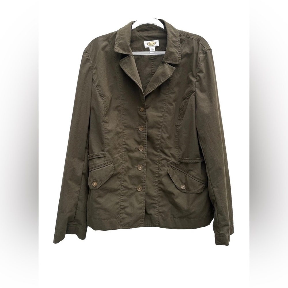 Talbots Utility Jacket Women Size 16 Button Up Khaki Olive Green Lightweight